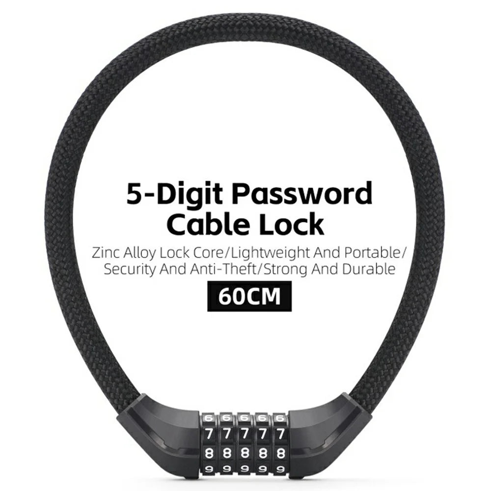 WEST BIKING YP0705121 Bicycle Electric Bike 5-Digit Combination Lock Steel Cable Anti-Theft Password Lock - Black - 2