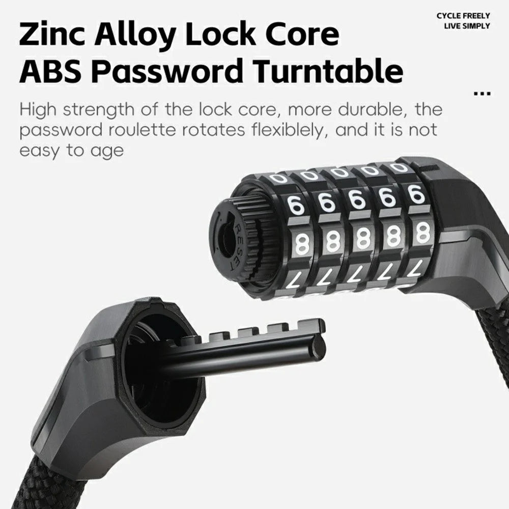 WEST BIKING YP0705121 Bicycle Electric Bike 5-Digit Combination Lock Steel Cable Anti-Theft Password Lock - Black - 4