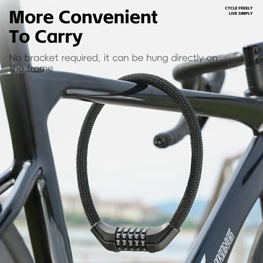WEST BIKING YP0705121 Bicycle Electric Bike 5-Digit Combination Lock Steel Cable Anti-Theft Password Lock - Black - 7
