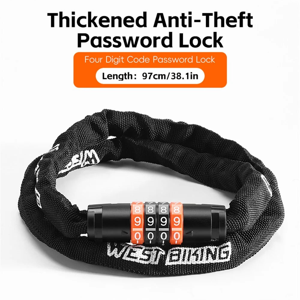 WEST BIKING YP0705118 Bike Steel Chain Lock 4-Digit Password Bicycle Motorcycle E-Bike Anti-Theft Lock - 2