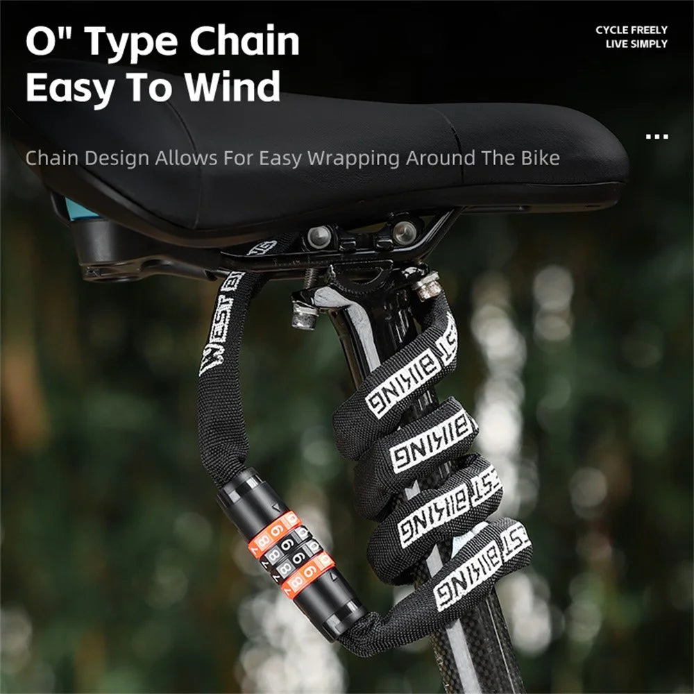 WEST BIKING YP0705118 Bike Steel Chain Lock 4-Digit Password Bicycle Motorcycle E-Bike Anti-Theft Lock - 3