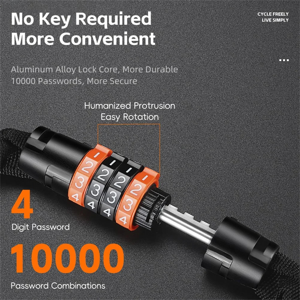 WEST BIKING YP0705118 Bike Steel Chain Lock 4-Digit Password Bicycle Motorcycle E-Bike Anti-Theft Lock - 4