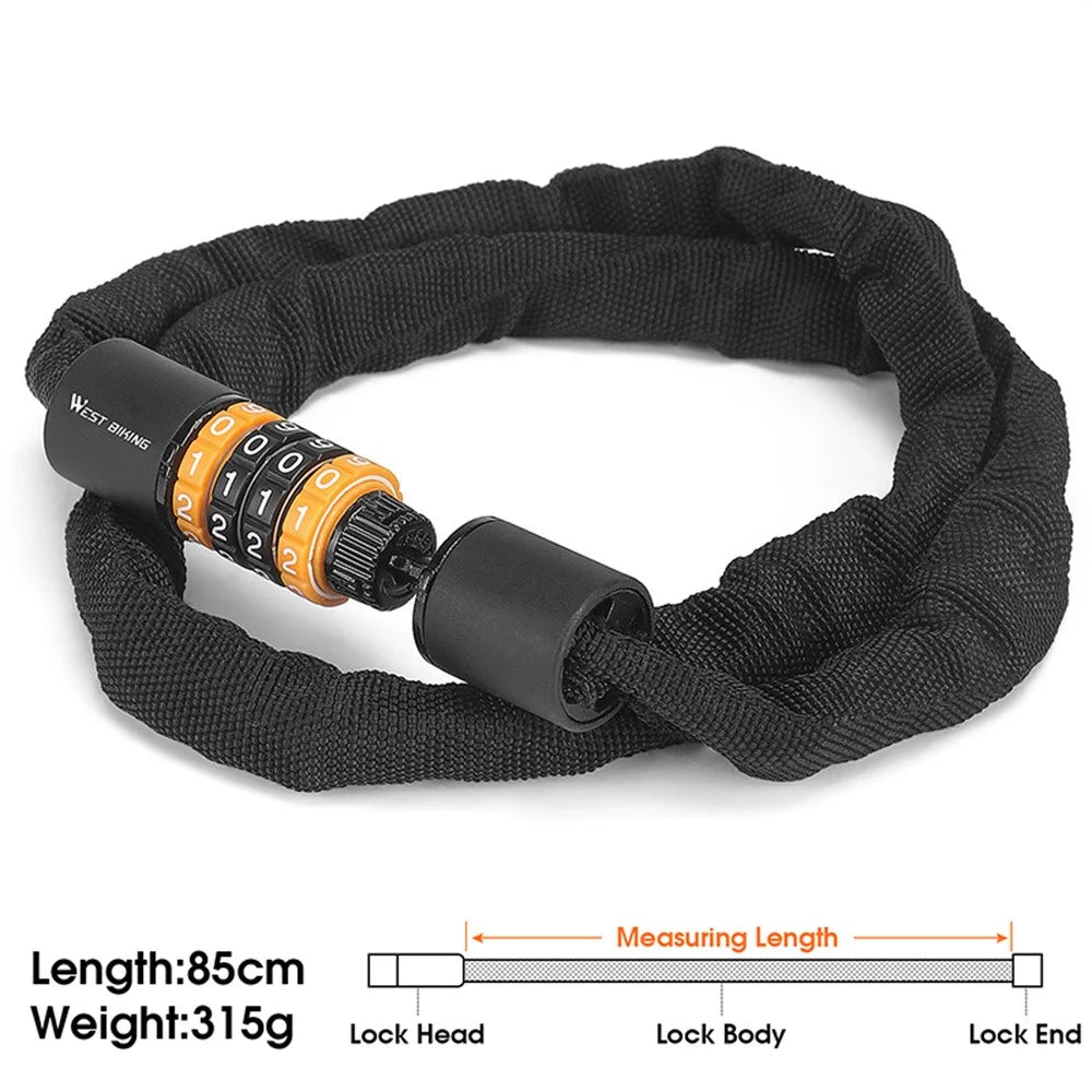 WEST BIKING 4 Digit Combination Bike Lock for Mountain Road Bicycle Anti Theft Chain Lock, 85cm Length - 2