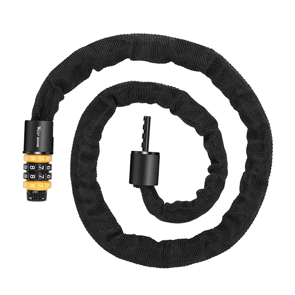 WEST BIKING 4 Digit Combination Bike Lock for Mountain Road Bicycle Anti Theft Chain Lock, 85cm Length - 4