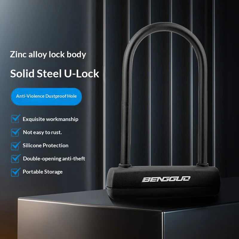 BENGGUO For Bike U Lock 13.92mm Thick Lock Beam Anti Theft Lock with Silicone Protective Cover - Black - 3