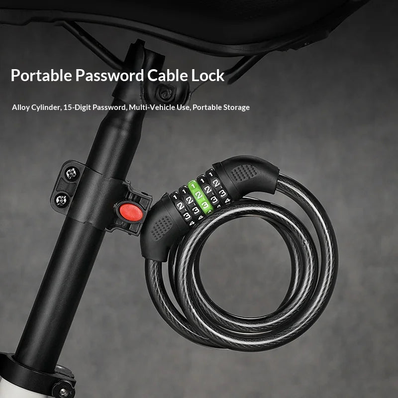 BENGGUO 5-Digit Combination Bike Lock Thick Steel Cable Anti Theft Security Lock with Bracket - Black - 2