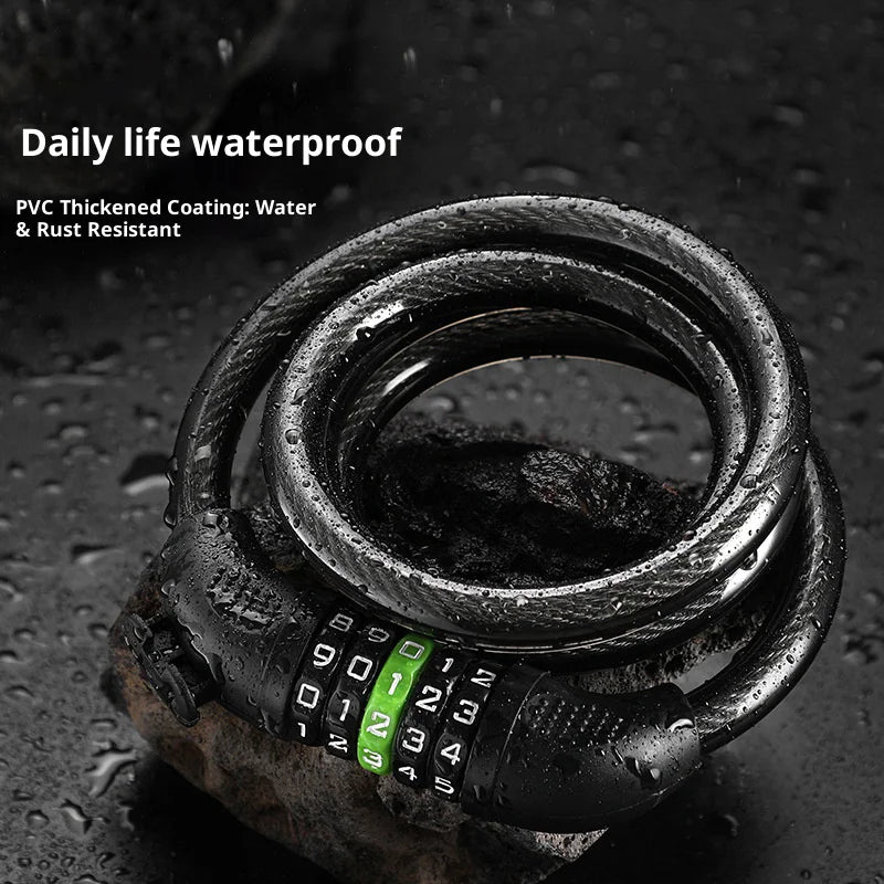 BENGGUO 5-Digit Combination Bike Lock Thick Steel Cable Anti Theft Security Lock with Bracket - Black - 5