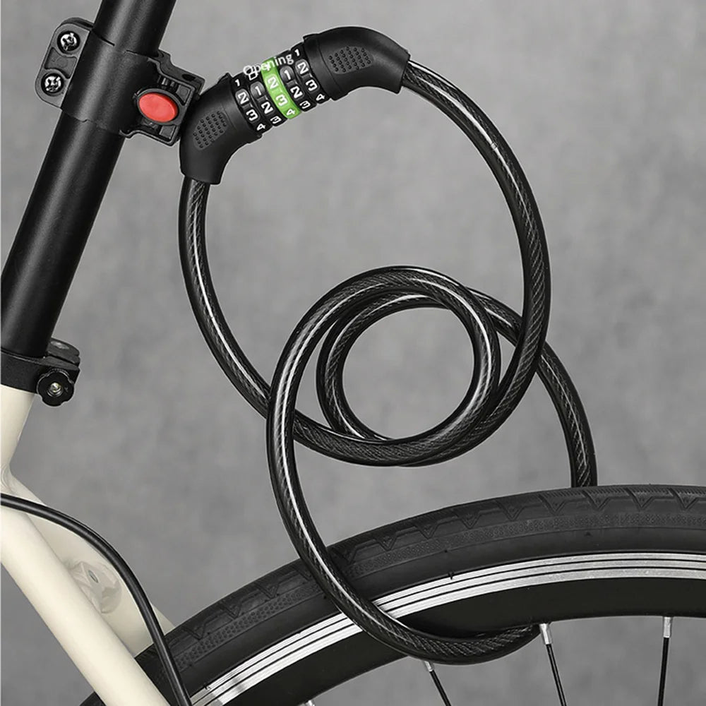 BENGGUO 5-Digit Combination Bike Lock Thick Steel Cable Anti Theft Security Lock with Bracket - Black - 7