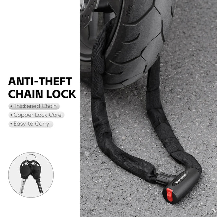 WEST BIKING 0.9m Bicycle Chain Lock High Security Anti-Theft Metal Lock with Keys for Motorcycle E-Bike - Black - 7