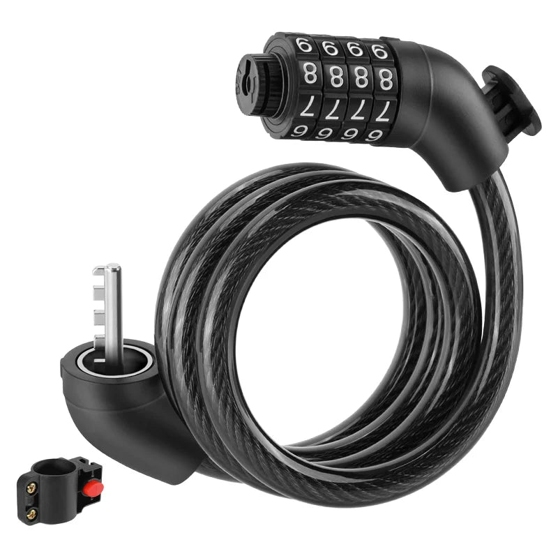 WEST BIKING YP0705129 920mm Steel Wire Bicycle Cable Lock 4-Digit Combination Lock for Mountain Road Bike - Black - 1