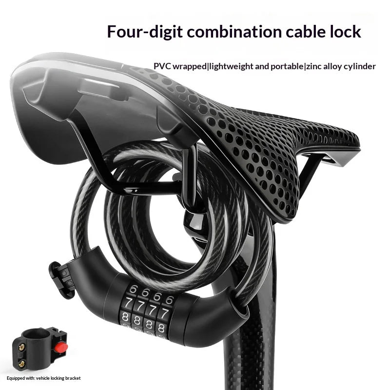 WEST BIKING YP0705129 920mm Steel Wire Bicycle Cable Lock 4-Digit Combination Lock for Mountain Road Bike - Black - 3