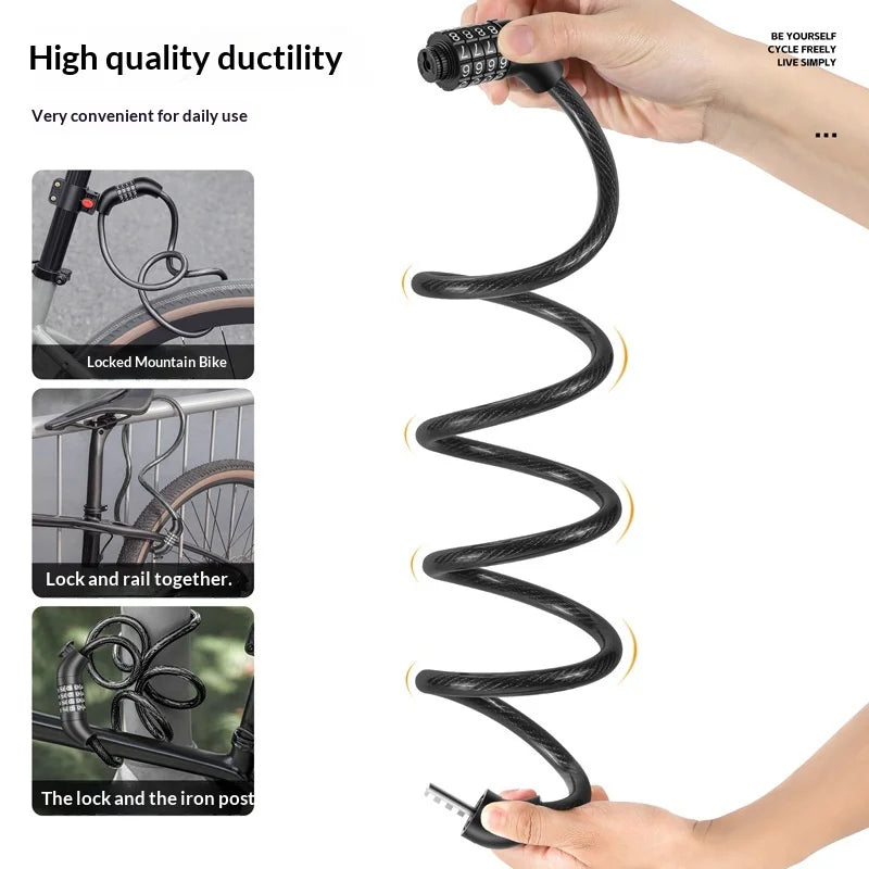 WEST BIKING YP0705129 920mm Steel Wire Bicycle Cable Lock 4-Digit Combination Lock for Mountain Road Bike - Black - 7