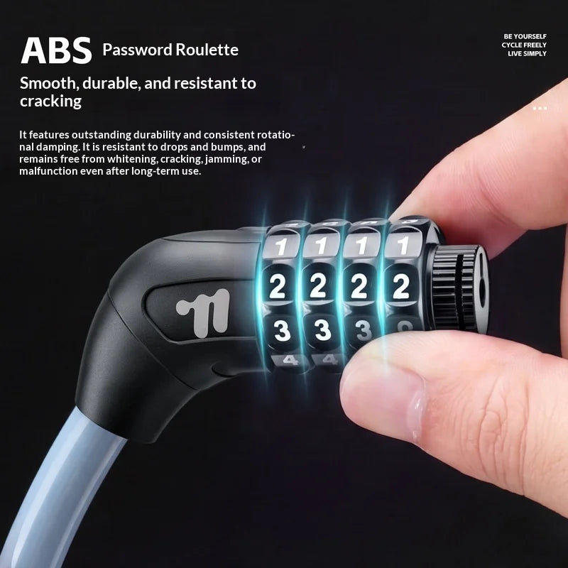 WEST BIKING YP0705134 4-Digit Combination Thicken Bike Cable Lock for Mountain Road Bike - Black - 4