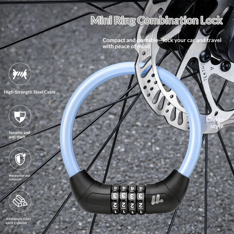 WEST BIKING YP0705134 4-Digit Combination Thicken Bike Cable Lock for Mountain Road Bike - Black - 7