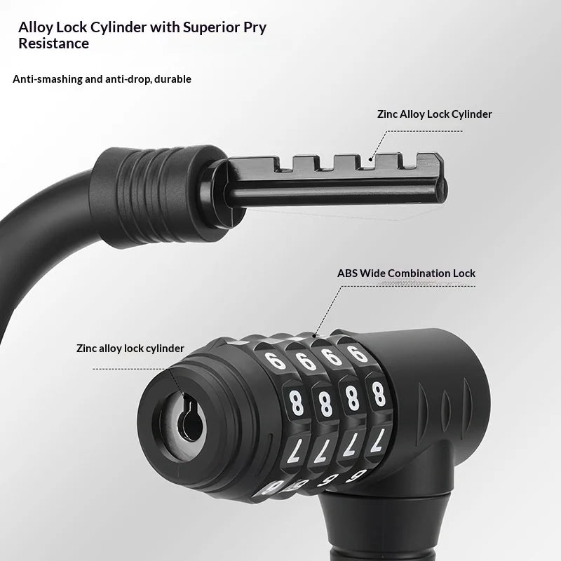 WEST BIKING YP0705132 1m 4-Digit Combination Cable Lock Anti-Theft Steel Wire for Bike Cycling - Black - 5