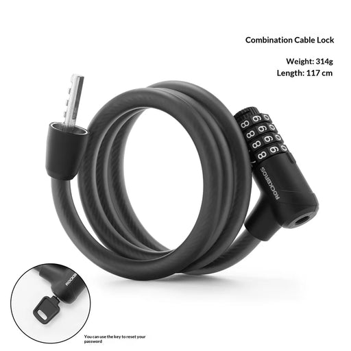 ROCKBROS 32120013 Combination Cable Bike Lock 117cm Anti-theft Security Lock for Cycling - Black - 2