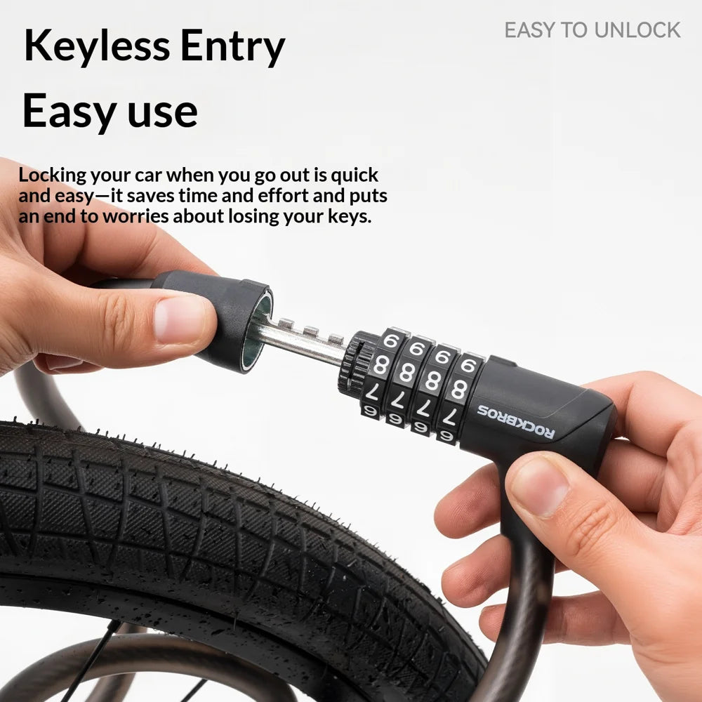 ROCKBROS 32120013 Combination Cable Bike Lock 117cm Anti-theft Security Lock for Cycling - Black - 5