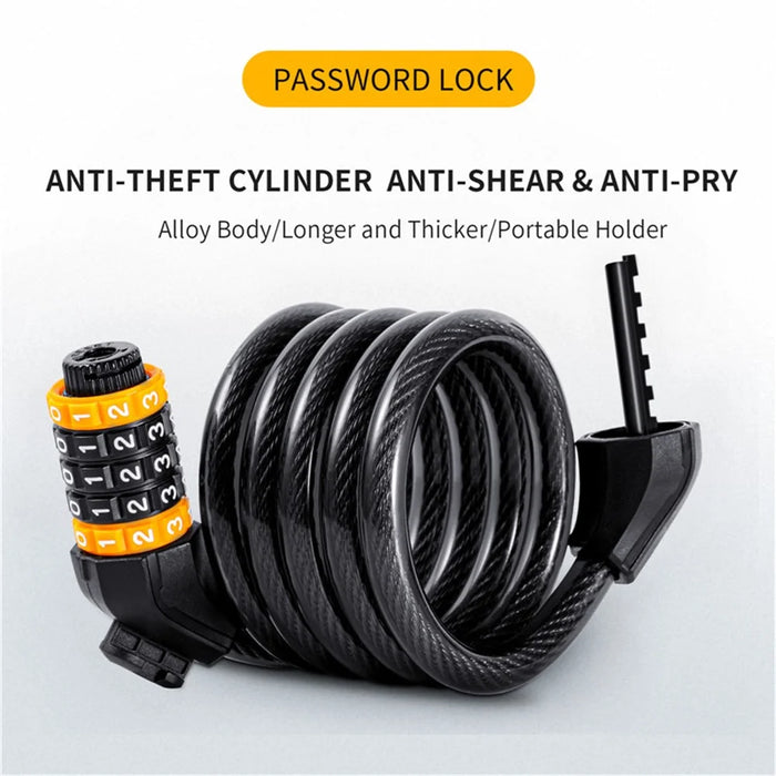 WEST BIKING YP0705062 5-digit Bike Password Lock Anti Theft Security MTB Road Bicycle Cable Lock 1.5m - 3