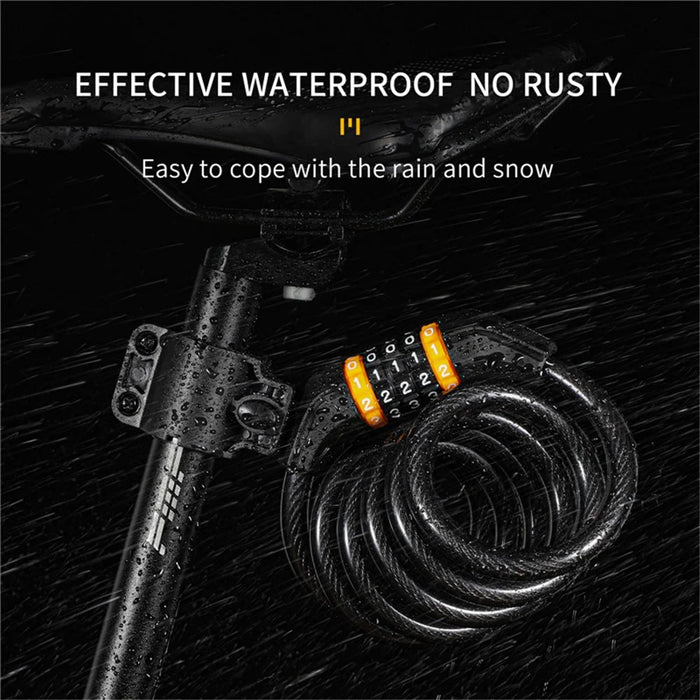 WEST BIKING YP0705062 5-digit Bike Password Lock Anti Theft Security MTB Road Bicycle Cable Lock 1.5m - 4