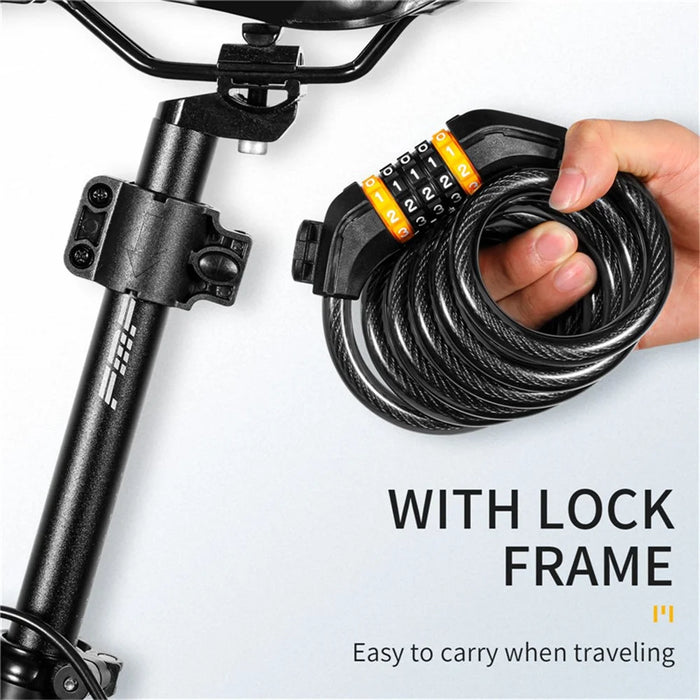WEST BIKING YP0705062 5-digit Bike Password Lock Anti Theft Security MTB Road Bicycle Cable Lock 1.5m - 6