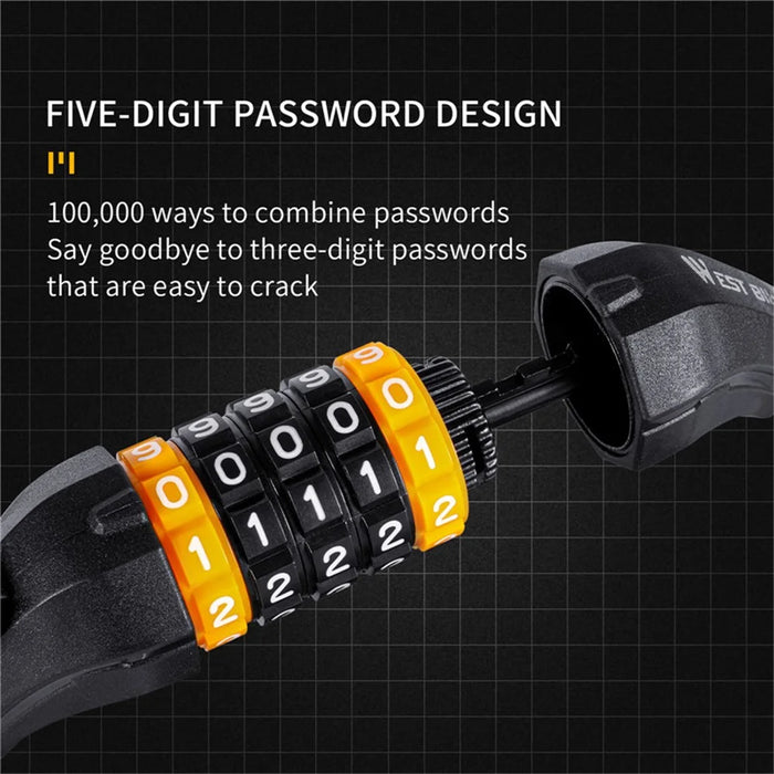 WEST BIKING YP0705062 5-digit Bike Password Lock Anti Theft Security MTB Road Bicycle Cable Lock 1.5m - 7