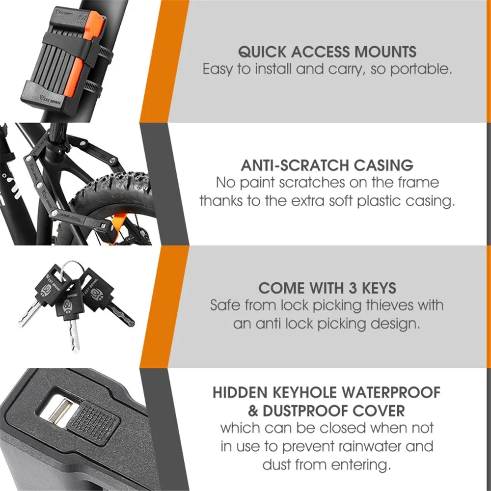 WEST BIKING YP0705071 Foldable Bicycle Lock Security Anti-theft Cycling Lock MTB Road Bicycle Scooter Electric Bike Chain Lock - 7