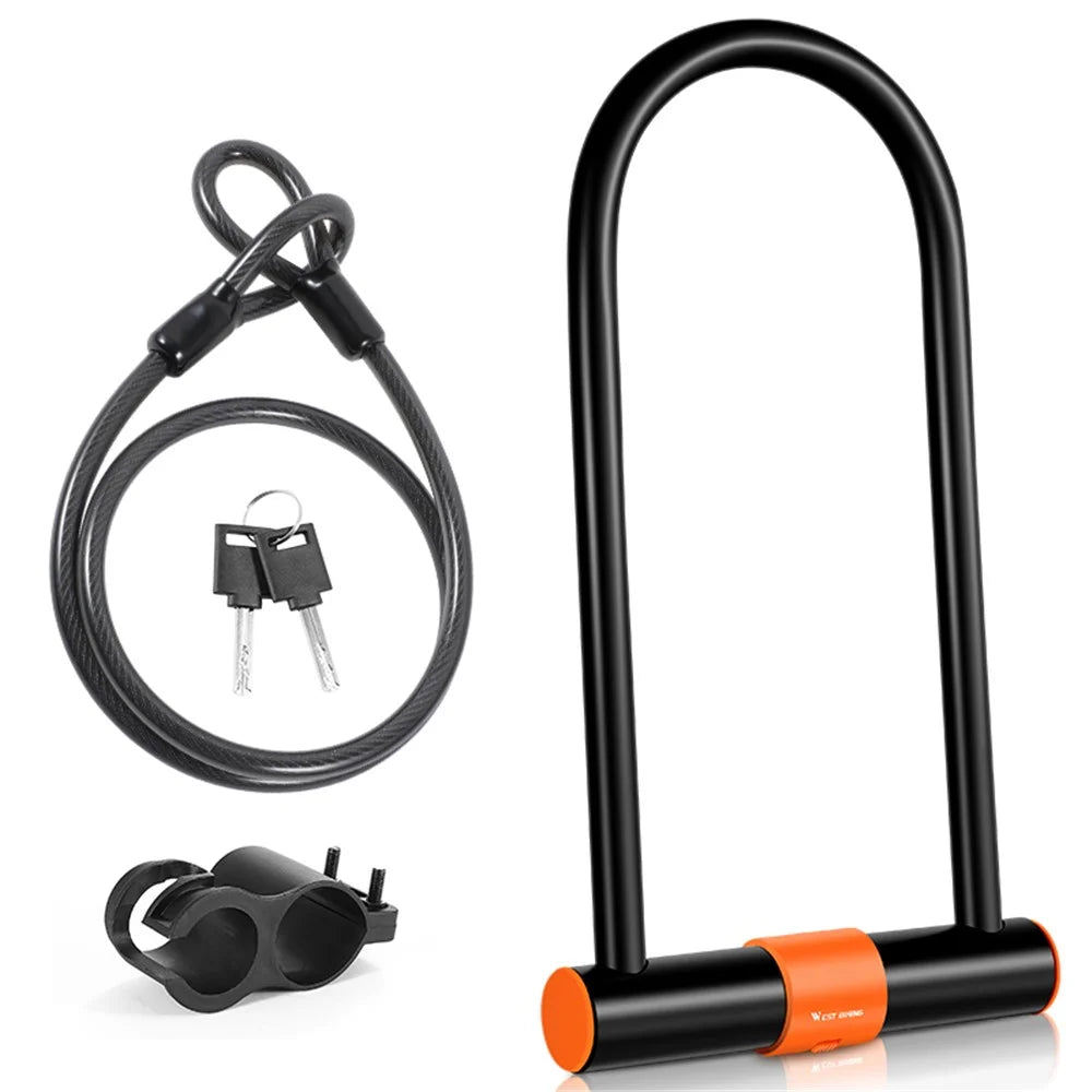 WEST BIKING YP0705073 Bike U Lock Water Resistant Bicycle Lock with Security Cable/Mounting Bracket/Keys for Bicycle Motorcycle - 1