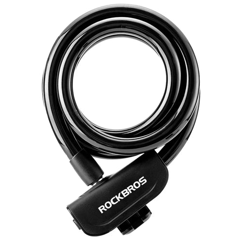 ROCKBROS RKS515 Bicycle Coiled Locks Portable Anti-Theft Bicycle Steel Cable Lock with Keys for Motorcycle, MTB, Door, Gate, Fence - Black - 1