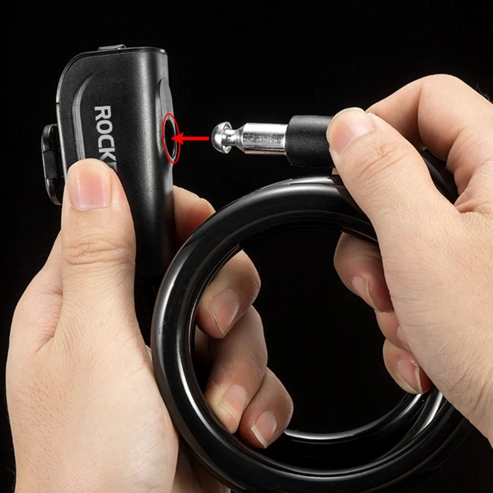 ROCKBROS RKS515 Bicycle Coiled Locks Portable Anti-Theft Bicycle Steel Cable Lock with Keys for Motorcycle, MTB, Door, Gate, Fence - Black - 5