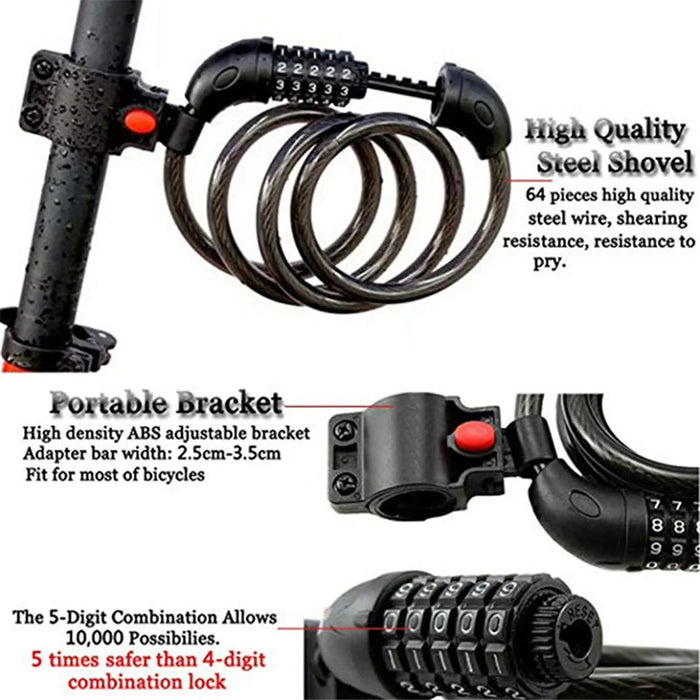 LG7101 125cm Bicycle Steel Cable 5 Digit Password Lock MTB Bike Scooter Anti-theft Combination Code Lock - 4