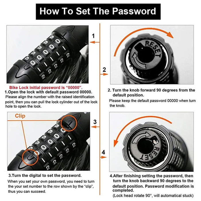 LG7101 125cm Bicycle Steel Cable 5 Digit Password Lock MTB Bike Scooter Anti-theft Combination Code Lock - 5