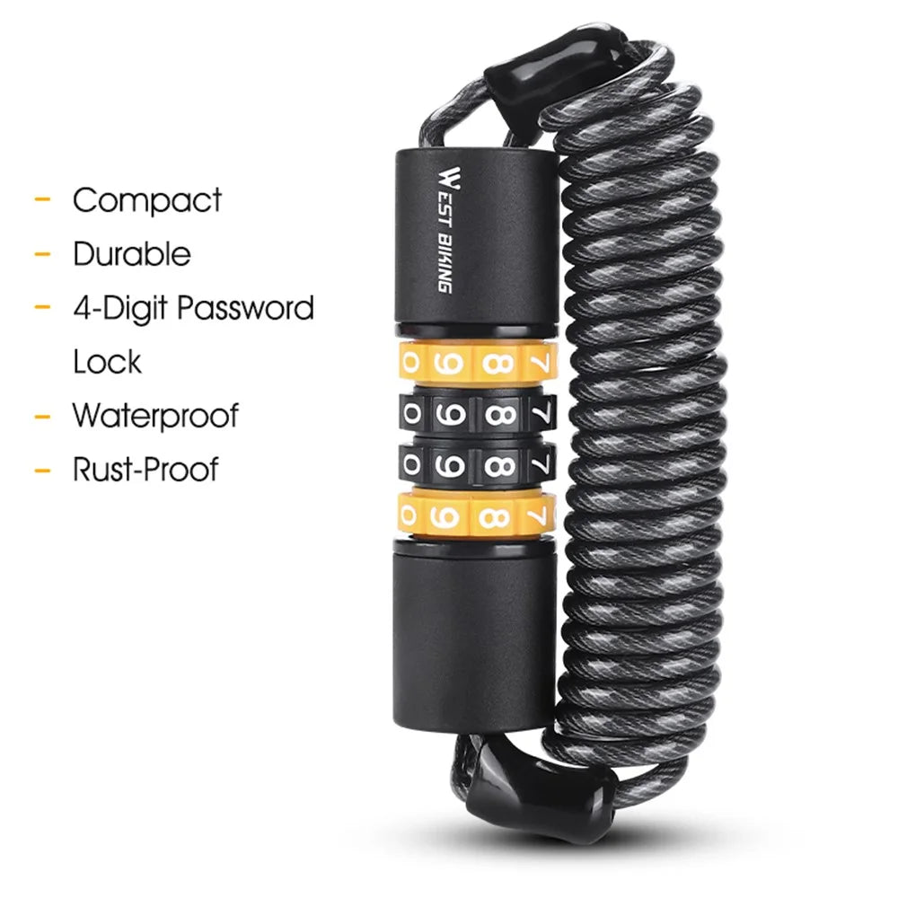 WEST BIKING YP0705078 4 Digital Password Helmet Lock Portable Anti-Theft Lock for Bicycles, E-Bike - Orange - 2