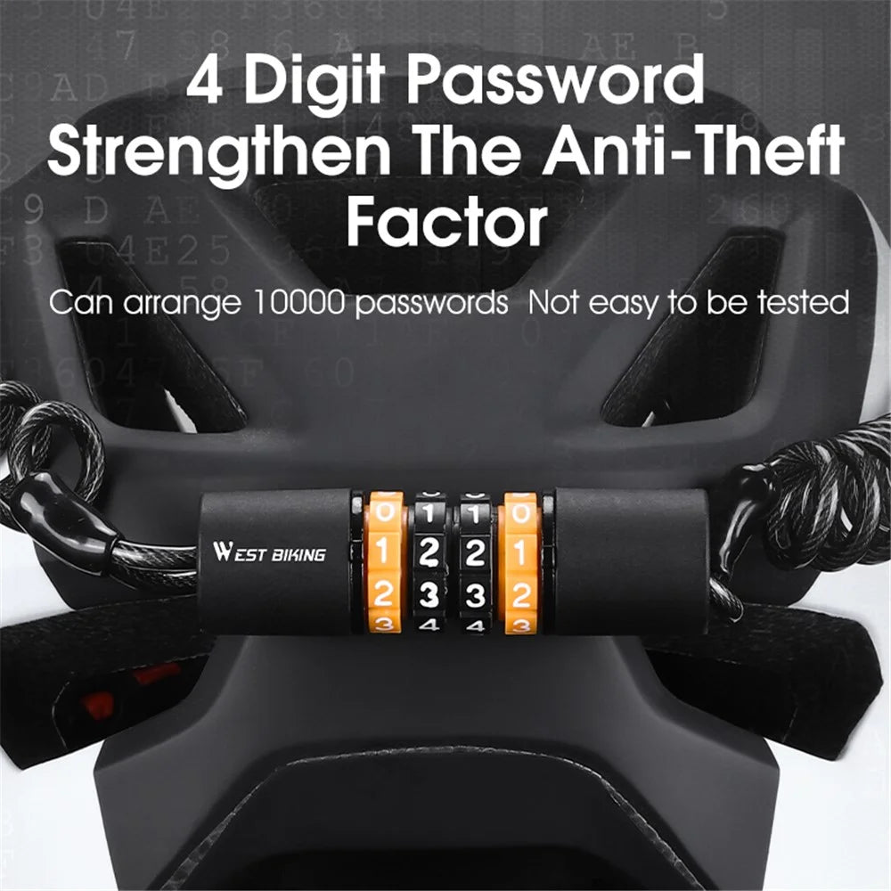 WEST BIKING YP0705078 4 Digital Password Helmet Lock Portable Anti-Theft Lock for Bicycles, E-Bike - Orange - 7