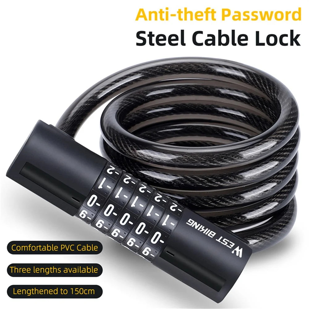 WEST BIKING YP0705088 1.5m MTB Road Bike Anti-theft Password Lock PVC Wrapped Steel Cable Lock - 3