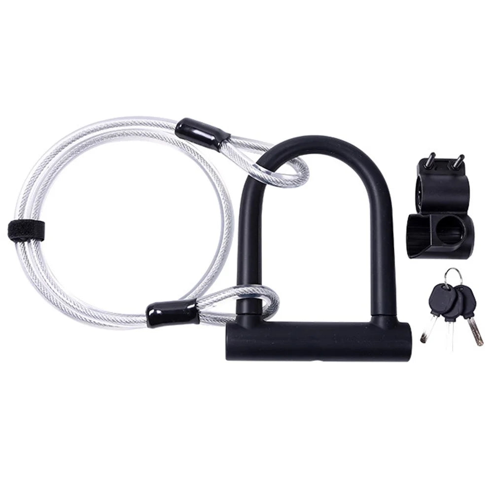 U1 Bike Lock Set Silicone+Manganese Steel Bike U Lock with Security Cable, Keys and Mounting Bracket for Road Mountain Bike - 1