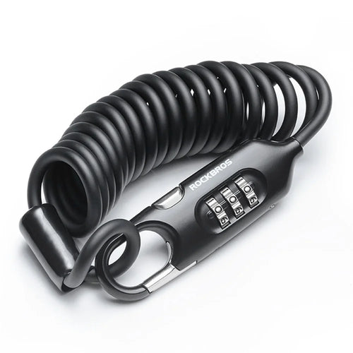 ROCKBROS PL3002 Spring Cord Motorcycle Helmet Bicycle Code Lock Anti-theft Steel Wire Password Lock - Black - 1