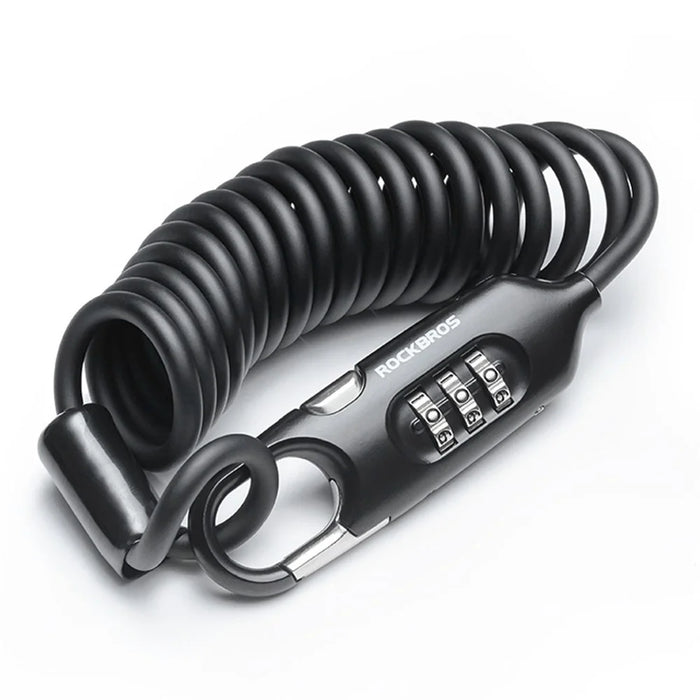 ROCKBROS PL3002 Spring Cord Motorcycle Helmet Bicycle Code Lock Anti-theft Steel Wire Password Lock - Black - 1