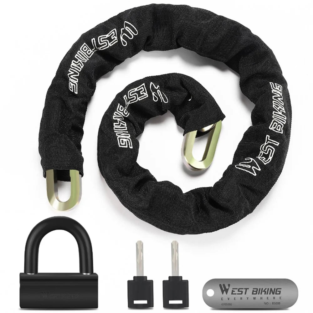 WEST BIKING YP0705092 Anti-Theft Bicycle Lock Bike Motorcycle Alloy Steel Chain + U-shape Lock - Black - 1