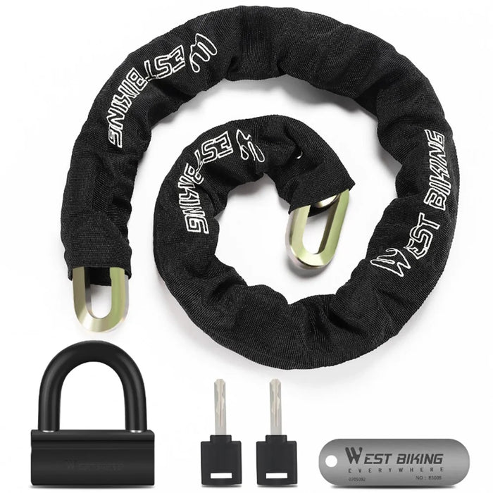 WEST BIKING YP0705092 Anti-Theft Bicycle Lock Bike Motorcycle Alloy Steel Chain + U-shape Lock - Black - 1