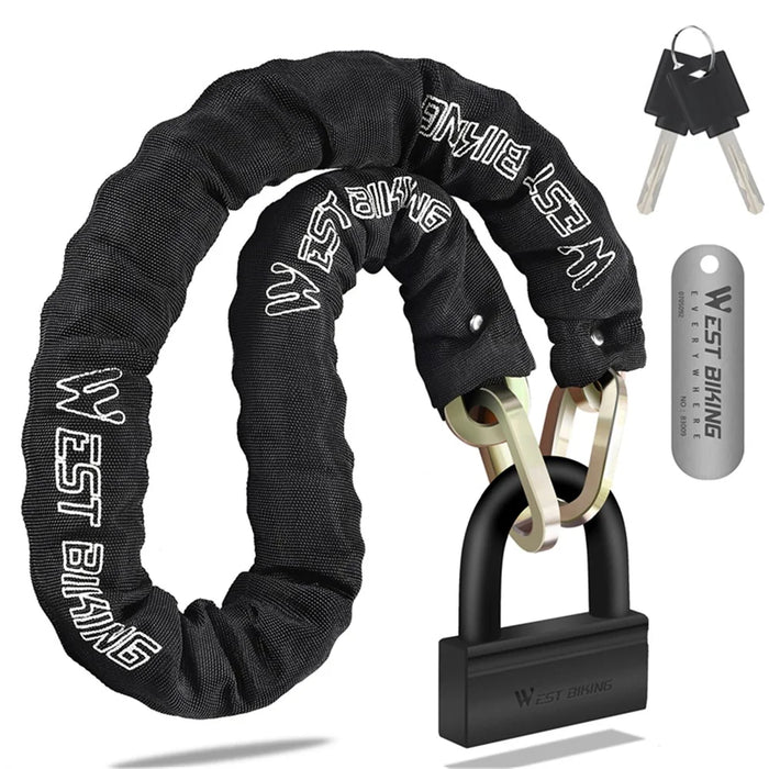 WEST BIKING YP0705092 Anti-Theft Bicycle Lock Bike Motorcycle Alloy Steel Chain + U-shape Lock - Black - 2