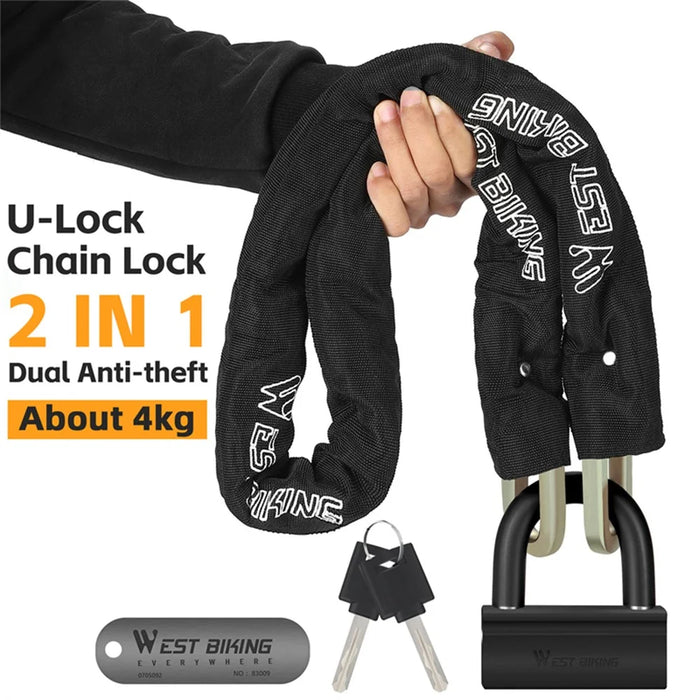 WEST BIKING YP0705092 Anti-Theft Bicycle Lock Bike Motorcycle Alloy Steel Chain + U-shape Lock - Black - 3