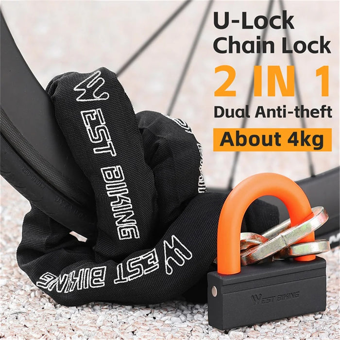 WEST BIKING YP0705092 Anti-Theft Bicycle Lock Bike Motorcycle Alloy Steel Chain + U-shape Lock - Black - 4