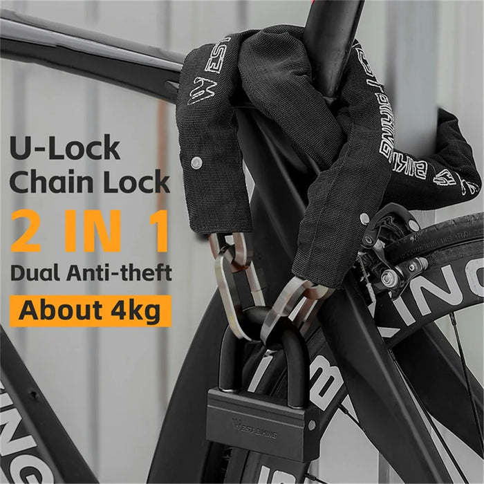 WEST BIKING YP0705092 Anti-Theft Bicycle Lock Bike Motorcycle Alloy Steel Chain + U-shape Lock - Black - 5