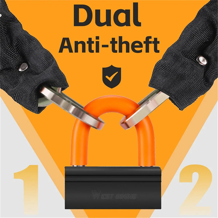 WEST BIKING YP0705092 Anti-Theft Bicycle Lock Bike Motorcycle Alloy Steel Chain + U-shape Lock - Black - 6
