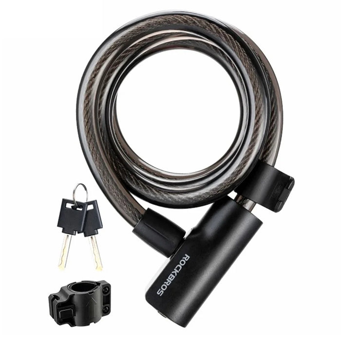 ROCKBROS 511 Steel Cable Bicycle Lock Anti-Theft MTB Road Bike Loop Lock Portable Riding Lock for E-Bike, Glass Door - Black - 1