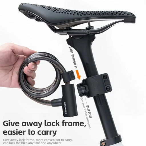 ROCKBROS 511 Steel Cable Bicycle Lock Anti-Theft MTB Road Bike Loop Lock Portable Riding Lock for E-Bike, Glass Door - Black - 2