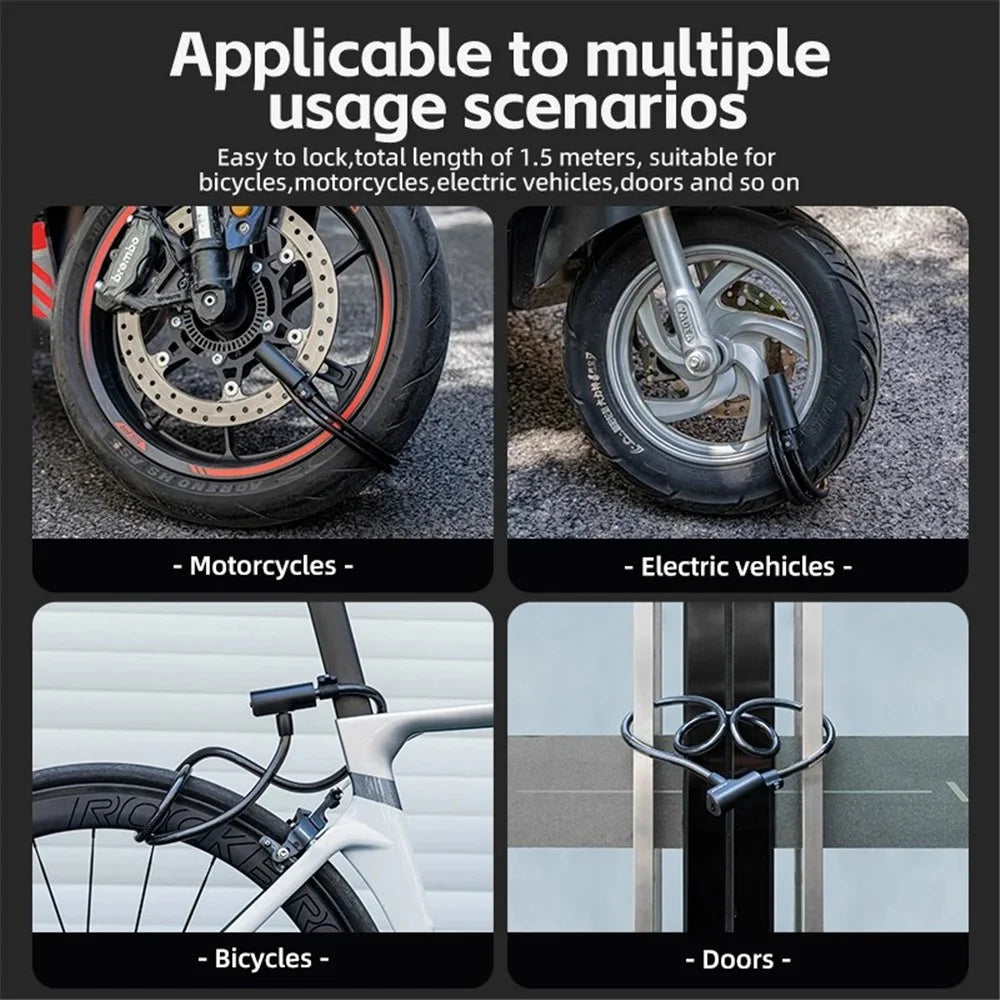 ROCKBROS 511 Steel Cable Bicycle Lock Anti-Theft MTB Road Bike Loop Lock Portable Riding Lock for E-Bike, Glass Door - Black - 7