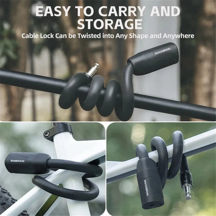 ROCKBROS RB-Y10MBK Bicycle Lock Multi-function Spiral Steel Cable Safety Lock Anti-theft Padlock - 4
