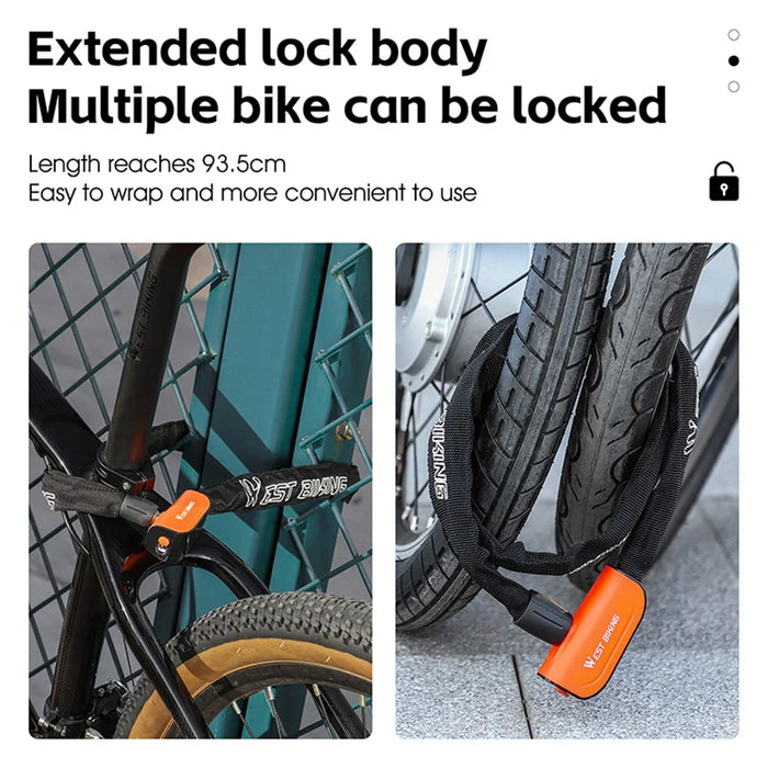 WEST BIKING YP0705097 Bike Chain Lock Anti Theft Bicycle Security Chain Lock - Black - 4