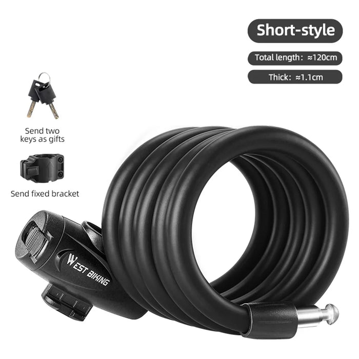 WEST BIKING YP0705099 1.2m Bicycle Lock Anti-freeze Steel Cable Anti-Theft Lock - 3